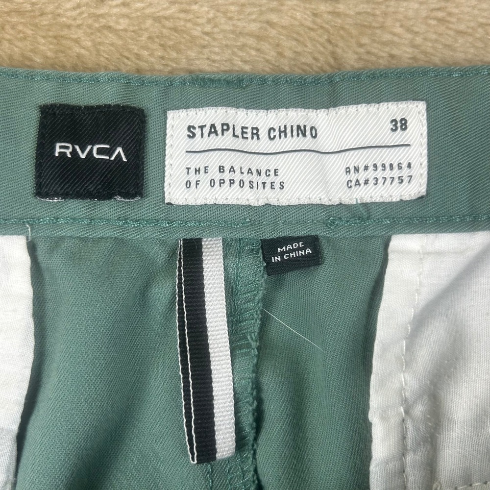 RVCA Stapler Chino Shorts Mens 38 Teal Green Stretch M7208STA Regular Fit - Picture 4 of 8